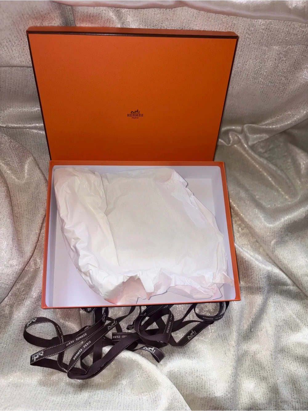 Hermes Orange Gift Boxes with Brown Ribbons